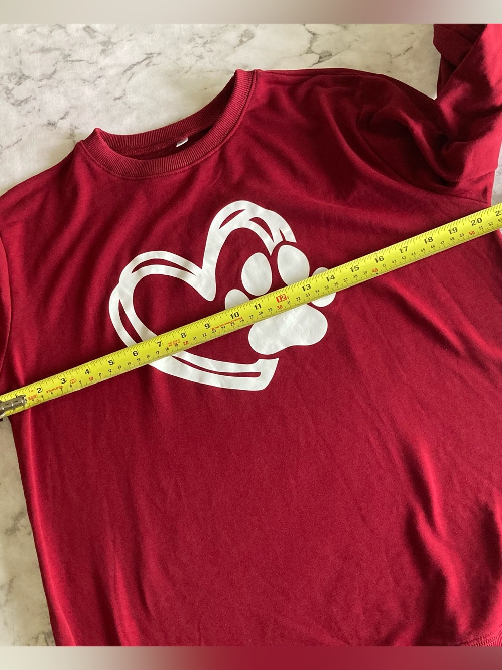 Red Women's Crewneck Sweatshirt with Paw Heart Graphic - Picture 8 of 9